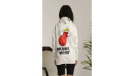 Kadın Oversize Kapüşonlu Cepli Baskılı 3 İplik Pamuklu Hoodie Sweatshirt - Beyaz