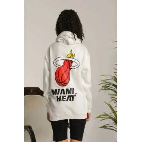 Kadın Oversize Kapüşonlu Cepli Baskılı 3 İplik Pamuklu Hoodie Sweatshirt - Beyaz