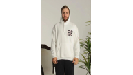 Erkek 3 İplik Pamuklu Kapüşonlu Baskılı Cepli Oversize Sweatshirt Hoodie - Beyaz Erkek 3 İplik Pamuklu Kapüşonlu Baskılı Cepli Oversize Sweatshirt Hoodie - Beyaz