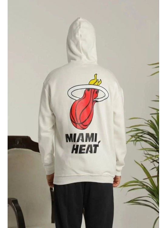 Erkek 3 İplik Pamuklu Kapüşonlu Baskılı Cepli Oversize Sweatshirt Hoodie - Beyaz Erkek 3 İplik Pamuklu Kapüşonlu Baskılı Cepli Oversize Sweatshirt Hoodie - Beyaz