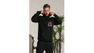 Erkek 3 İplik Pamuklu Kapüşonlu Baskılı Cepli Oversize Sweatshirt Hoodie - Siyah Erkek 3 İplik Pamuklu Kapüşonlu Baskılı Cepli Oversize Sweatshirt Hoodie - Siyah