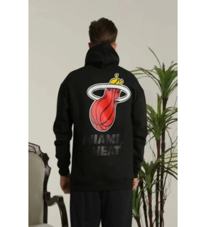 Erkek 3 İplik Pamuklu Kapüşonlu Baskılı Cepli Oversize Sweatshirt Hoodie - Siyah