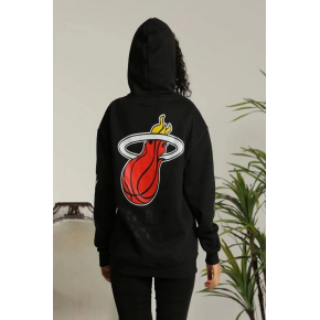 Kadın Oversize Kapüşonlu Cepli Baskılı 3 İplik Pamuklu Hoodie Sweatshirt - Siyah