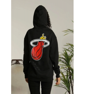 Kadın Oversize Kapüşonlu Cepli Baskılı 3 İplik Pamuklu Hoodie Sweatshirt - Siyah