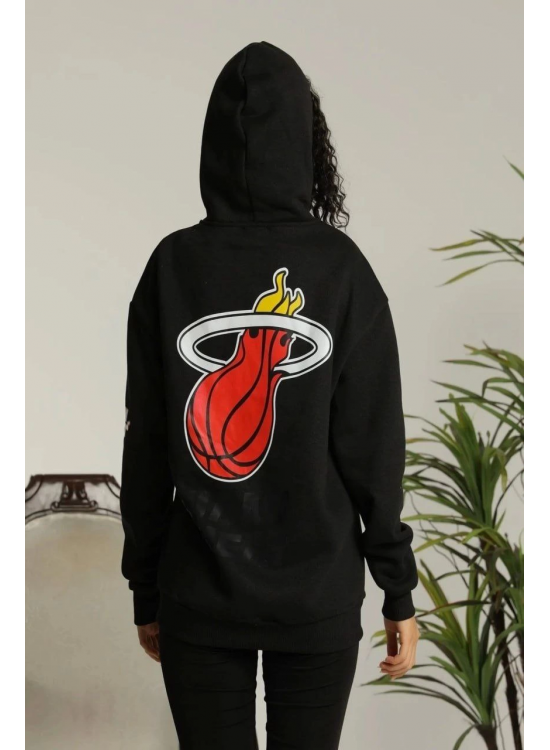 Kadın Oversize Kapüşonlu Cepli Baskılı 3 İplik Pamuklu Hoodie Sweatshirt - Siyah Kadın Oversize Kapüşonlu Cepli Baskılı 3 İplik Pamuklu Hoodie Sweatshirt - Siyah