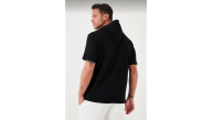Erkek Kapüşonlu Tişört Kısa Kol Düz Oversize T-shirt - Siyah Erkek Kapüşonlu Tişört Kısa Kol Düz Oversize T-shirt - Siyah