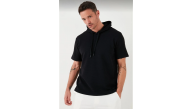 Erkek Kapüşonlu Tişört Kısa Kol Düz Oversize T-shirt - Siyah Erkek Kapüşonlu Tişört Kısa Kol Düz Oversize T-shirt - Siyah