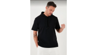Erkek Kapüşonlu Tişört Kısa Kol Düz Oversize T-shirt - Siyah Erkek Kapüşonlu Tişört Kısa Kol Düz Oversize T-shirt - Siyah