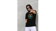 Erkek Kapüşonlu Kolsuz Oversize Baskılı Tişört - Siyah