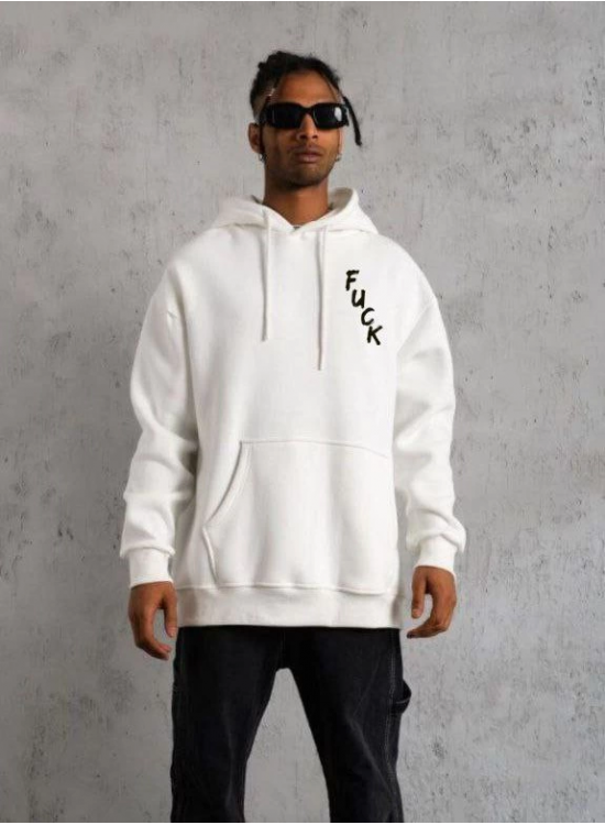 Erkek 3 İplik Pamuklu Kapüşonlu Baskılı Cepli Oversize Sweatshirt Hoodie - Beyaz Erkek 3 İplik Pamuklu Kapüşonlu Baskılı Cepli Oversize Sweatshirt Hoodie - Beyaz