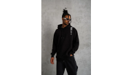 Erkek 3 İplik Pamuklu Kapüşonlu Baskılı Cepli Oversize Sweatshirt Hoodie - Siyah Erkek 3 İplik Pamuklu Kapüşonlu Baskılı Cepli Oversize Sweatshirt Hoodie - Siyah