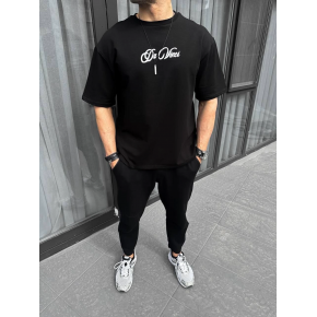 Erkek Baskılı T-Shirt Kısa Kol Bisiklet Yaka Regular Fit Rahat Kalıp Günlük Tişört - Siyah