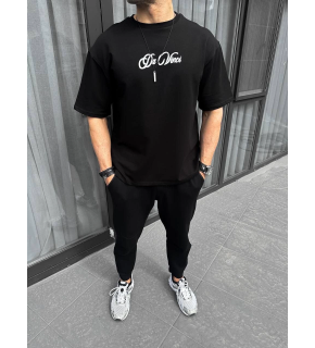 Erkek Baskılı T-Shirt Kısa Kol Bisiklet Yaka Regular Fit Rahat Kalıp Günlük Tişört - Siyah