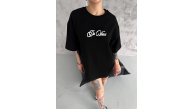 Kadın Baskılı T-Shirt Kısa Kol Bisiklet Yaka Oversize Rahat Kalıp Günlük Tişört - Siyah Kadın Baskılı T-Shirt Kısa Kol Bisiklet Yaka Oversize Rahat Kalıp Günlük Tişört - Siyah