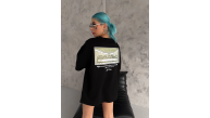 Kadın Baskılı T-Shirt Kısa Kol Bisiklet Yaka Oversize Rahat Kalıp Günlük Tişört - Siyah Kadın Baskılı T-Shirt Kısa Kol Bisiklet Yaka Oversize Rahat Kalıp Günlük Tişört - Siyah