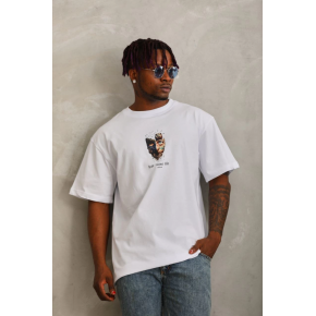 Erkek Baskılı T-Shirt Kısa Kol Bisiklet Yaka Regular Fit Rahat Kalıp Günlük Tişört - Beyaz