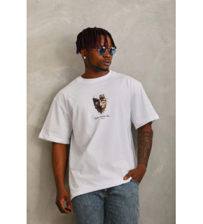 Erkek Baskılı T-Shirt Kısa Kol Bisiklet Yaka Regular Fit Rahat Kalıp Günlük Tişört - Beyaz
