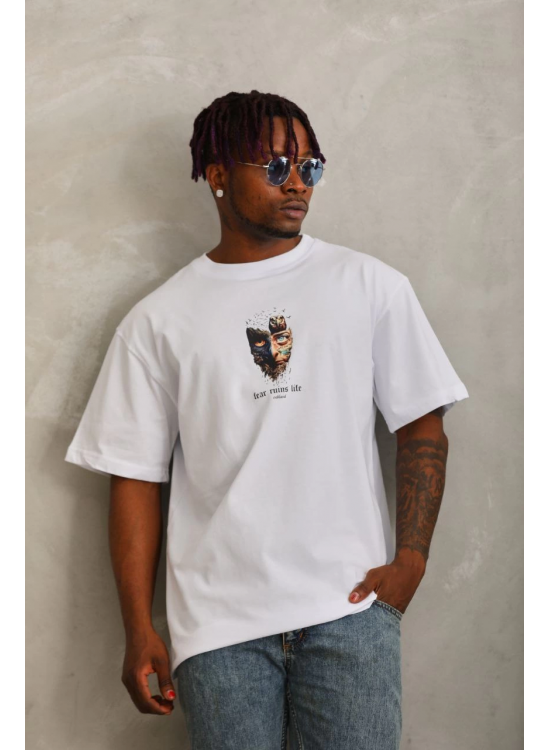 Erkek Baskılı T-Shirt Kısa Kol Bisiklet Yaka Regular Fit Rahat Kalıp Günlük Tişört - Beyaz Erkek Baskılı T-Shirt Kısa Kol Bisiklet Yaka Regular Fit Rahat Kalıp Günlük Tişört - Beyaz