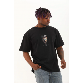 Erkek Baskılı T-Shirt Kısa Kol Bisiklet Yaka Regular Fit Rahat Kalıp Günlük Tişört - Siyah
