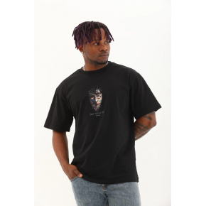 Erkek Baskılı T-Shirt Kısa Kol Bisiklet Yaka Regular Fit Rahat Kalıp Günlük Tişört - Siyah