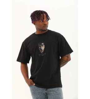 Erkek Baskılı T-Shirt Kısa Kol Bisiklet Yaka Regular Fit Rahat Kalıp Günlük Tişört - Siyah