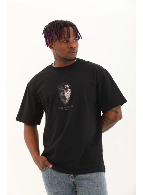 Erkek Baskılı T-Shirt Kısa Kol Bisiklet Yaka Regular Fit Rahat Kalıp Günlük Tişört - Siyah Erkek Baskılı T-Shirt Kısa Kol Bisiklet Yaka Regular Fit Rahat Kalıp Günlük Tişört - Siyah