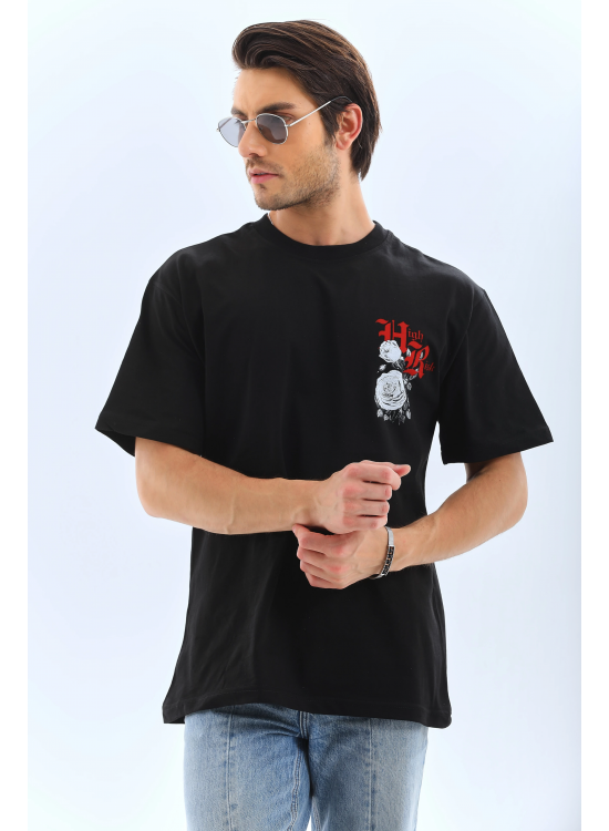 Erkek Baskılı T-Shirt Kısa Kol Bisiklet Yaka Rahat Kalıp Tişört - Siyah Erkek Baskılı T-Shirt Kısa Kol Bisiklet Yaka Rahat Kalıp Tişört - Siyah