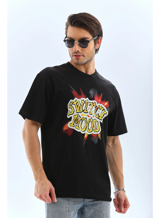Erkek Kısa Kol Yazlık Tişört Bisiklet Yaka Baskılı Oversize T-Shirt - Siyah Erkek Kısa Kol Yazlık Tişört Bisiklet Yaka Baskılı Oversize T-Shirt - Siyah