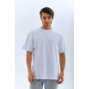 Erkek Düz Yazlık Kısa Kol Tişört Bisiklet Yaka Oversize T-Shirt - Beyaz