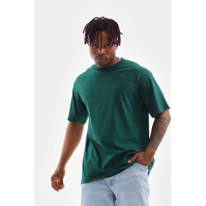 Erkek Düz Yazlık Kısa Kol Tişort Bisiklet Yaka Oversize T-Shirt - Koyu Yeşil