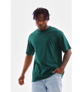 Erkek Düz Yazlık Kısa Kol Tişort Bisiklet Yaka Oversize T-Shirt - Koyu Yeşil