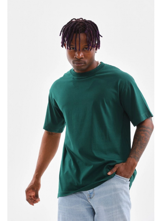 Erkek Düz Yazlık Kısa Kol Tişort Bisiklet Yaka Oversize T-Shirt - Koyu Yeşil Erkek Düz Yazlık Kısa Kol Tişort Bisiklet Yaka Oversize T-Shirt - Koyu Yeşil