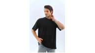 Erkek Düz Yazlık Kısa Kol Tişört Bisiklet Yaka Oversize T-Shirt - Siyah Erkek Düz Yazlık Kısa Kol Tişört Bisiklet Yaka Oversize T-Shirt - Siyah
