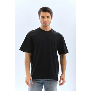 Erkek Düz Yazlık Kısa Kol Tişört Bisiklet Yaka Oversize T-Shirt - Siyah