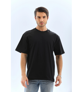 Erkek Düz Yazlık Kısa Kol Tişört Bisiklet Yaka Oversize T-Shirt - Siyah