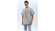 ERKEK Tişört TAŞ Detaylı Bisiklet Yaka  Kısa kol T-Shirt - Gri