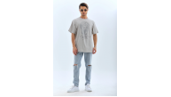 ERKEK Tişört TAŞ Detaylı Bisiklet Yaka  Kısa kol T-Shirt - Gri