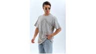 ERKEK Tişört TAŞ Detaylı Bisiklet Yaka  Kısa kol T-Shirt - Gri
