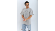 ERKEK Tişört TAŞ Detaylı Bisiklet Yaka  Kısa kol T-Shirt - Gri