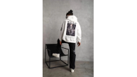 BErkek 3 İplik Pamuklu Kapüşonlu Baskılı Cepli Oversize Sweatshirt Hoodie - eyaz