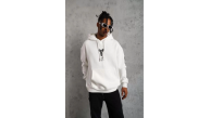 BErkek 3 İplik Pamuklu Kapüşonlu Baskılı Cepli Oversize Sweatshirt Hoodie - eyaz