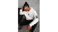BErkek 3 İplik Pamuklu Kapüşonlu Baskılı Cepli Oversize Sweatshirt Hoodie - eyaz