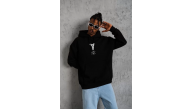 Erkek 3 İplik Pamuklu Kapüşonlu Kanguru Cepli Baskılı Oversize Hoodie Sweatshirt - Siyah Erkek 3 İplik Pamuklu Kapüşonlu Kanguru Cepli Baskılı Oversize Hoodie Sweatshirt - Siyah