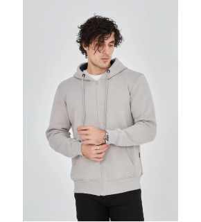 Erkek 3 İplik Pamuklu Kapüşonlu Tam Fermuarlı Cepli Hoodie Sweatshirt - Boyalı Gri
