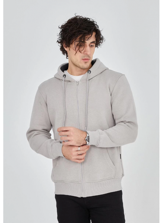 Erkek 3 İplik Pamuklu Kapüşonlu Tam Fermuarlı Cepli Hoodie Sweatshirt - Boyalı Gri Erkek 3 İplik Pamuklu Kapüşonlu Tam Fermuarlı Cepli Hoodie Sweatshirt - Boyalı Gri