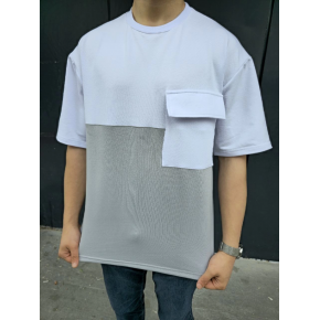 Erkek Kısa Kol Yazlık Tişört Torba Cepli Parçalı T-Shirt - Gri