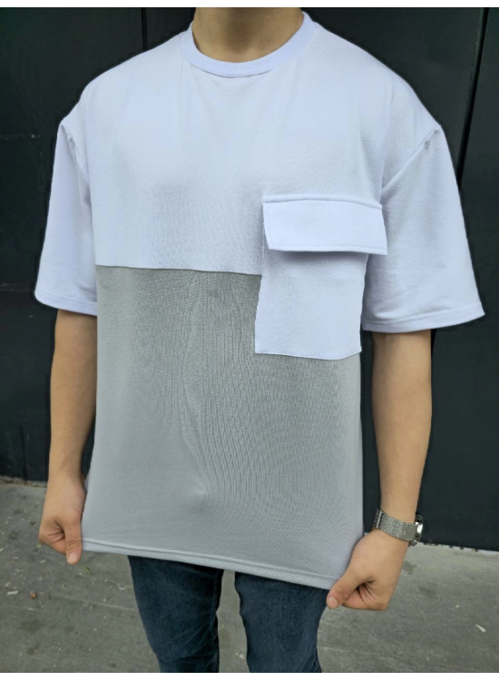 Erkek Kısa Kol Yazlık Tişört Torba Cepli Parçalı T-Shirt - Gri Erkek Kısa Kol Yazlık Tişört Torba Cepli Parçalı T-Shirt - Gri