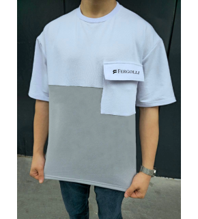 ERKEK Tişört Torba Cepli Parçalı Kısa Kol T-Shirt - Gri