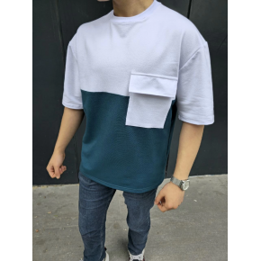 Erkek Kısa Kol Yazlık Tişört Torba Cepli Parçalı T-Shirt - Lacivert