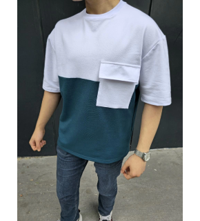Erkek Kısa Kol Yazlık Tişört Torba Cepli Parçalı T-Shirt - Lacivert